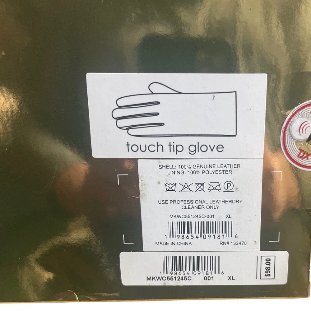 Michael Kors Leather Gloves Women XL Black New Touchscreen Gold MK Logo NWT